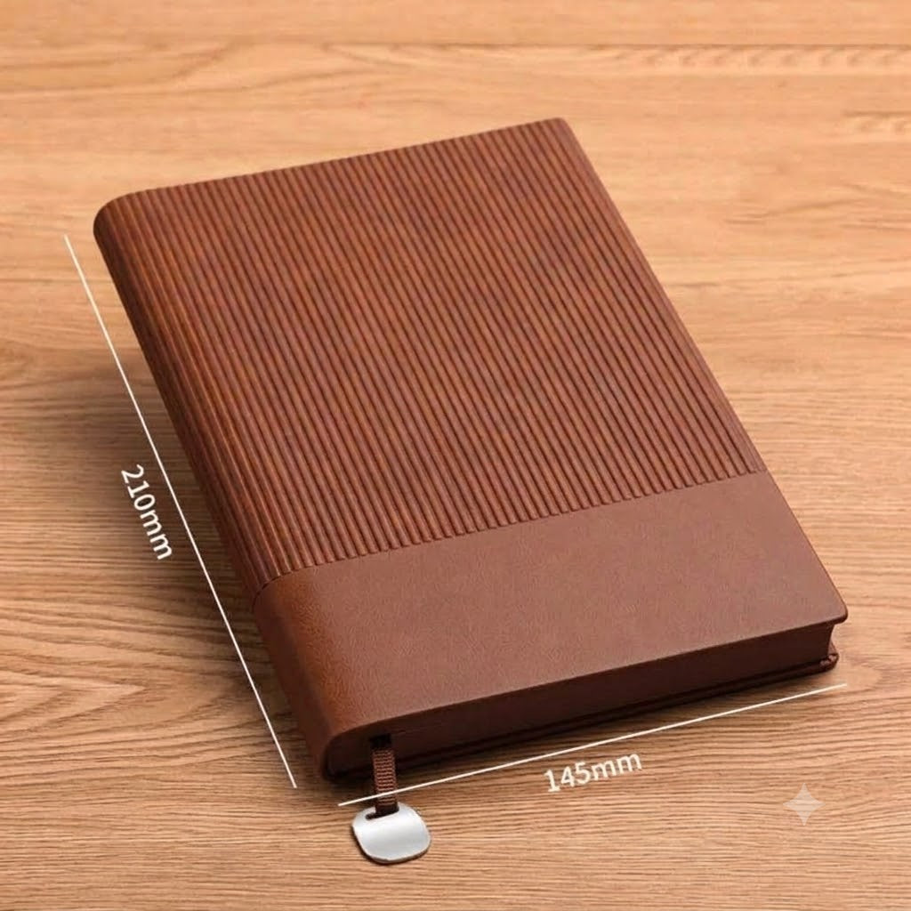 Soft PU Leather Lining Diary. Same Color Edge Non-Dated 200 Pages. Metal Coin Bookmark. Corporate Gifting, Office Use, Notes Writing.