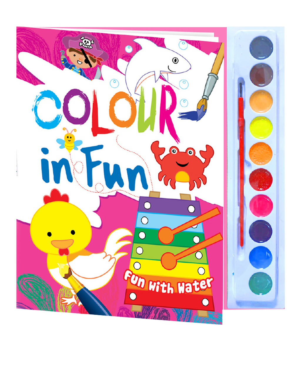 Hello Friend Books Color in Fun Water Coloring Pad: Exciting Water Coloring with Coloring Book, Water Colours and Paint Brush (Pink)