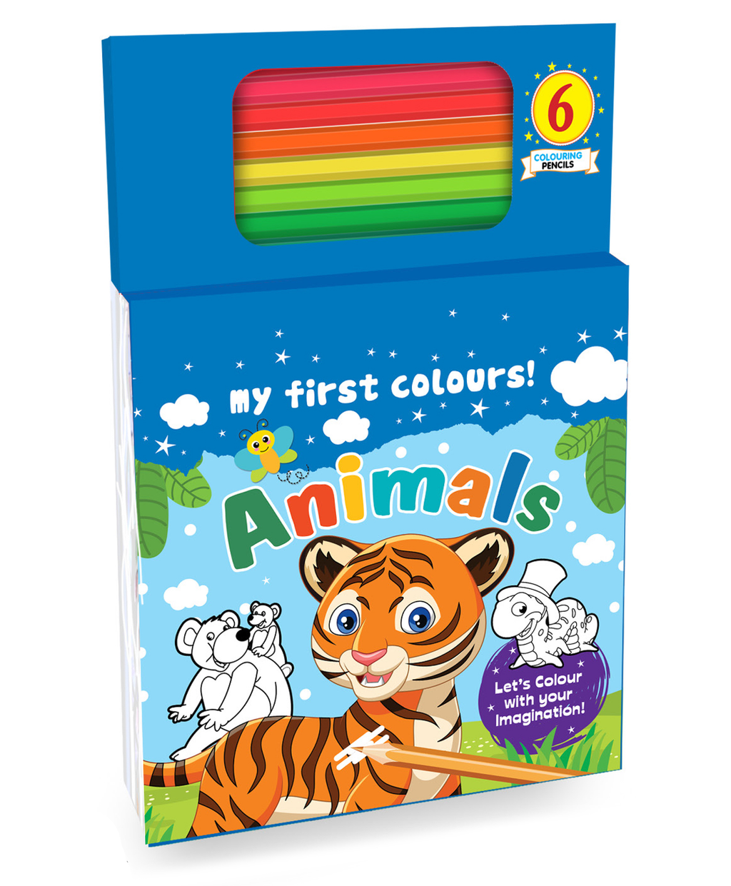 Hello Friend Books My First Colours! : Animals – Colouring Kit with 6 Colouring Pencils and Easy Colouring Pages for Kids