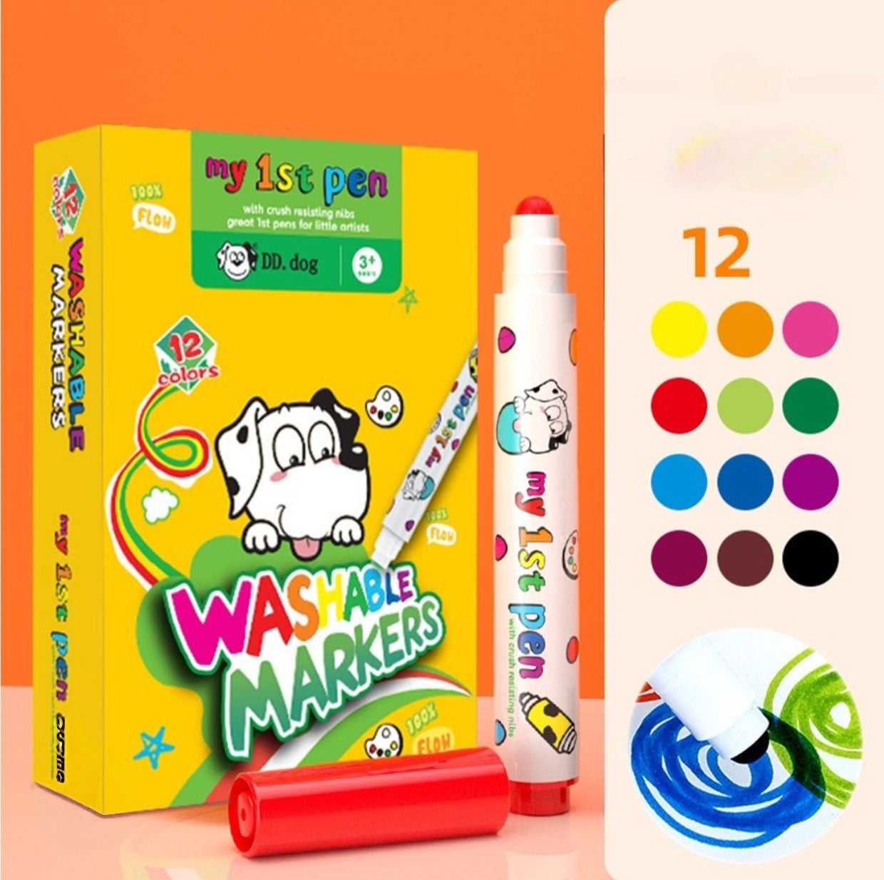 WASHABLE MARKERS 12 COLORS